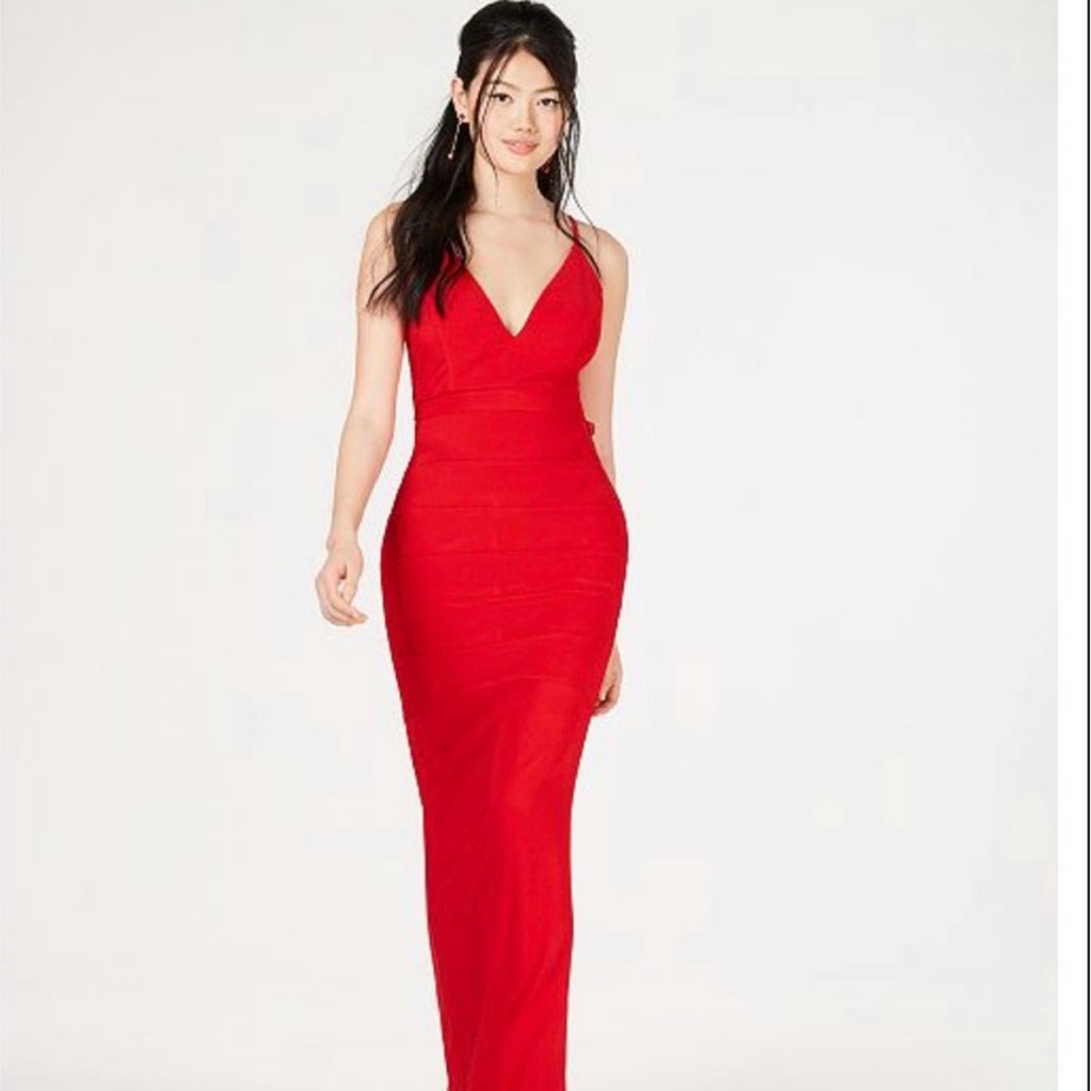 Emerald Sundae red prom dress evening gown M medium lace back v neck formal